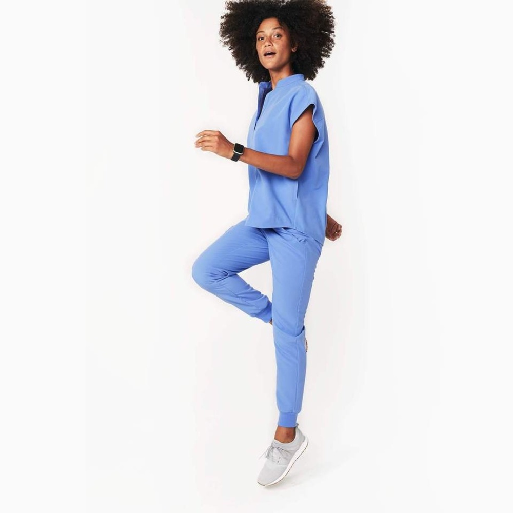 Figs Rafaela Mandarin Collar Scrub Top Blue